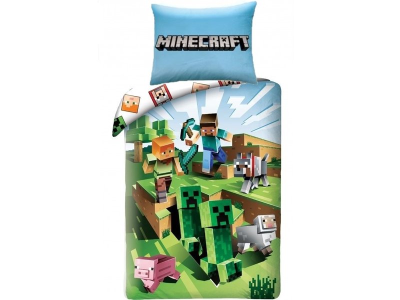 Minecraft Outside - Dekbedovertrek - Eenpersoons - 140 x 200 / 70 x 90 cm - Katoen