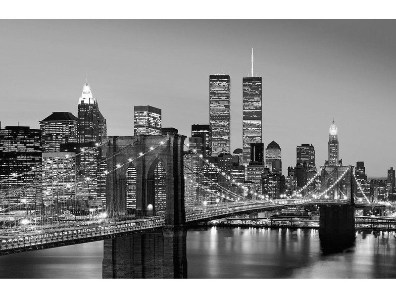 Fotobehang Manhattan Skyline bei Nacht Poster XXL - 175x115cm - Papier