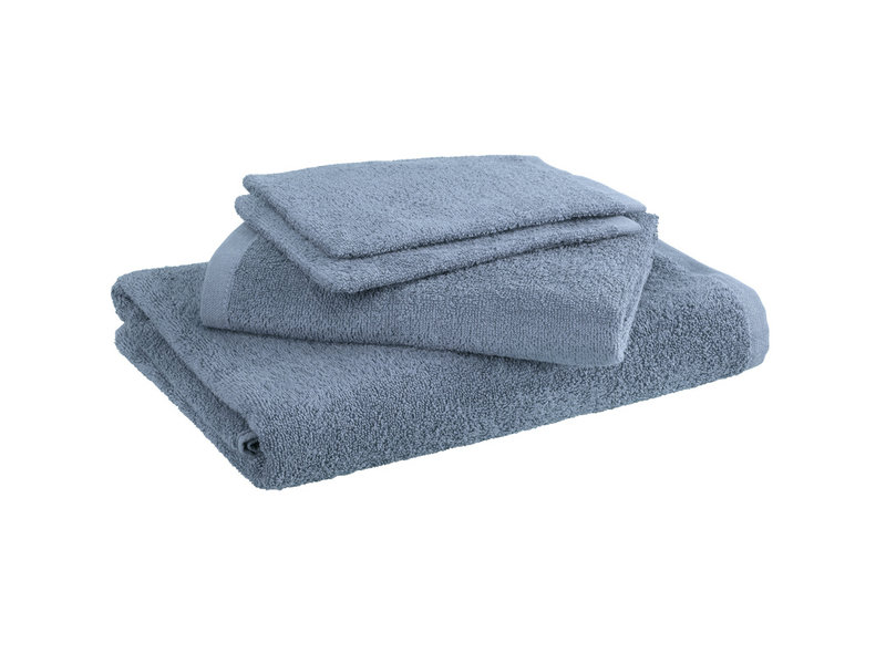 Moodit Draps de bain Troy Stone Bleu - 2 débarbouillettes + 1 serviette + 1 serviette de douche