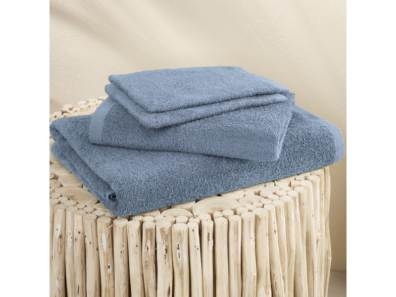 Moodit Draps de bain Troy Stone Bleu - 2 débarbouillettes + 1 serviette + 1 serviette de douche