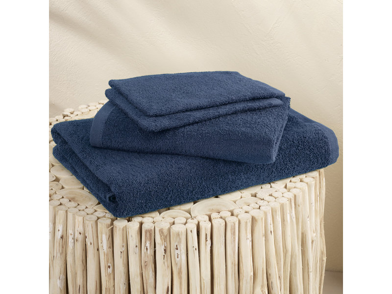 Moodit Badlinnen Troy Navy Blue - 2 washandjes + 1 handdoek + 1 douchelaken