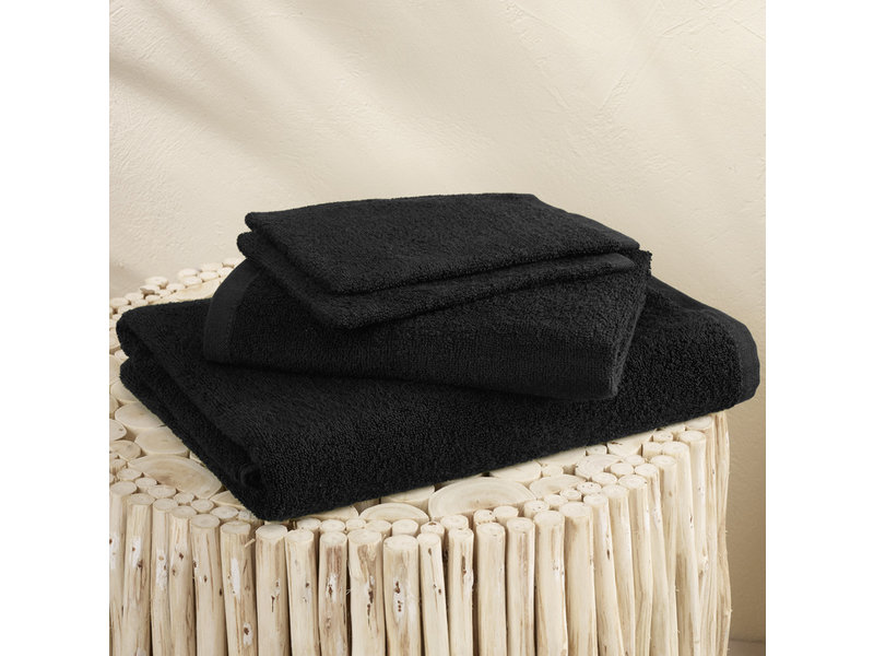 Moodit Badlinnen Troy Black - 2 washandjes + 1 handdoek + 1 douchelaken