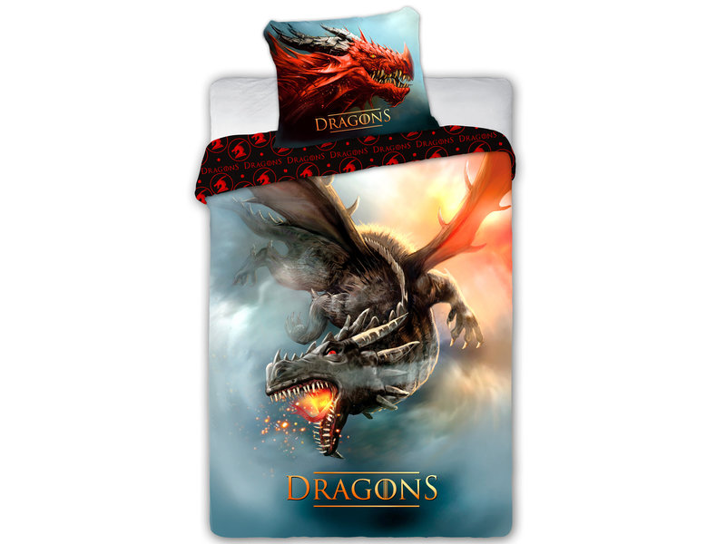 Draak Dekbedovertrek Fire Dragon - Eenpersoons - 140  x 200 / 70 x 90 cm - Katoen