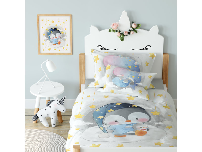 Cuddles Housse de couette BABY, Pingouin - 100 x 135 cm - Coton