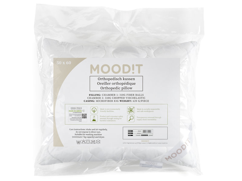 Moodit Orthopedisch Hoofdkussen Base - 50 x 60 cm - Microvezel