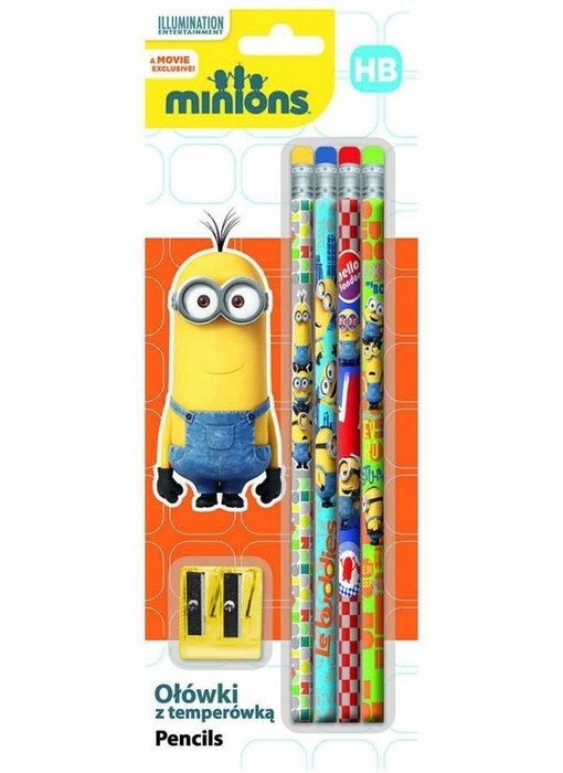 Minions ensemble de 4 crayons avec gommes et taille-crayon