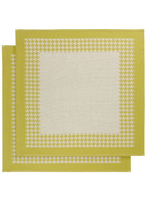 De Witte Lietaer Torchon Pied de Poule Jaune-vert 2 pièces 65 x 65 cm