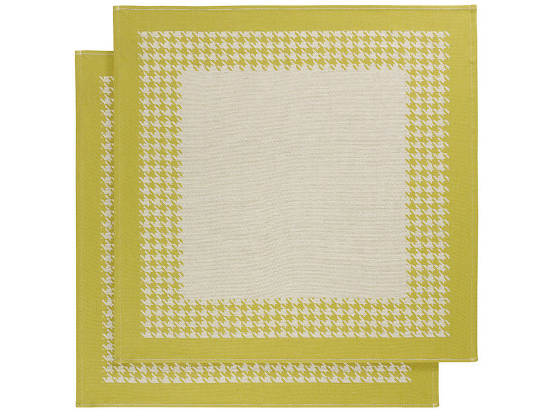 De Witte Lietaer Torchon Pied de Poule, Jaune-vert - 2 pièces - 65 x 65 cm - Coton