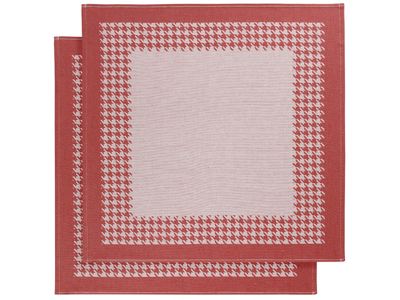 De Witte Lietaer Torchon Pied de Poule, Rouge - 2 pièces - 65 x 65 cm - Coton