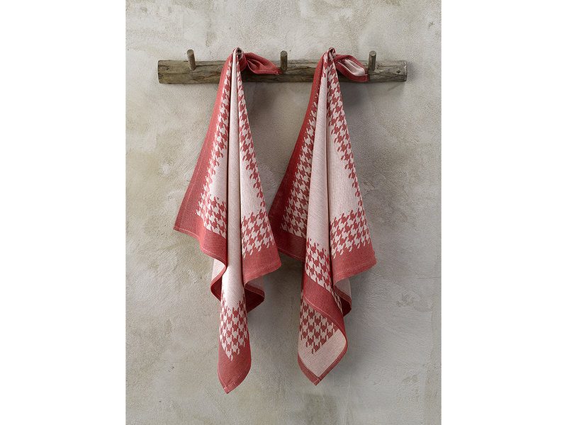 De Witte Lietaer Theedoek Pied de Poule, Rood - 2 stuks - 65 x 65 cm - Katoen