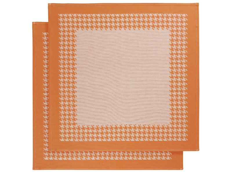 De Witte Lietaer Theedoek Pied de Poule, Oranje - 2 stuks - 65 x 65 cm - Katoen