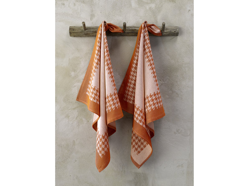 De Witte Lietaer Theedoek Pied de Poule, Oranje - 2 stuks - 65 x 65 cm - Katoen