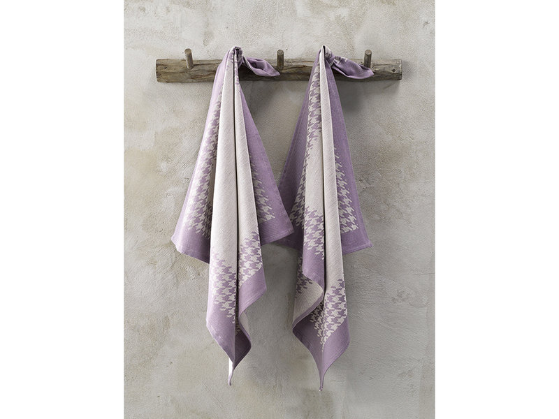 De Witte Lietaer Torchon Pied de Poule, Lavande - 2 pièces - 65 x 65 cm - Coton