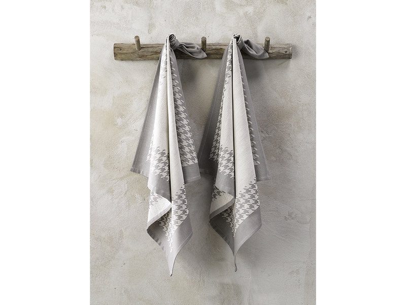 De Witte Lietaer Tea towel Pied de Poule, Gray - 2 pieces - 65 x 65 cm - Cotton