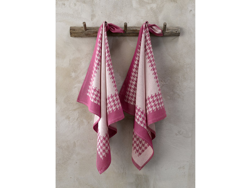 De Witte Lietaer Geschirrtuch Pied de Poule, Fuchsia - 2 Stück - 65 x 65 cm - Baumwolle