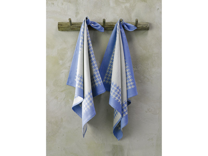 De Witte Lietaer Theedoek Pied de Poule, Blauw - 2 stuks - 65 x 65 cm - Katoen