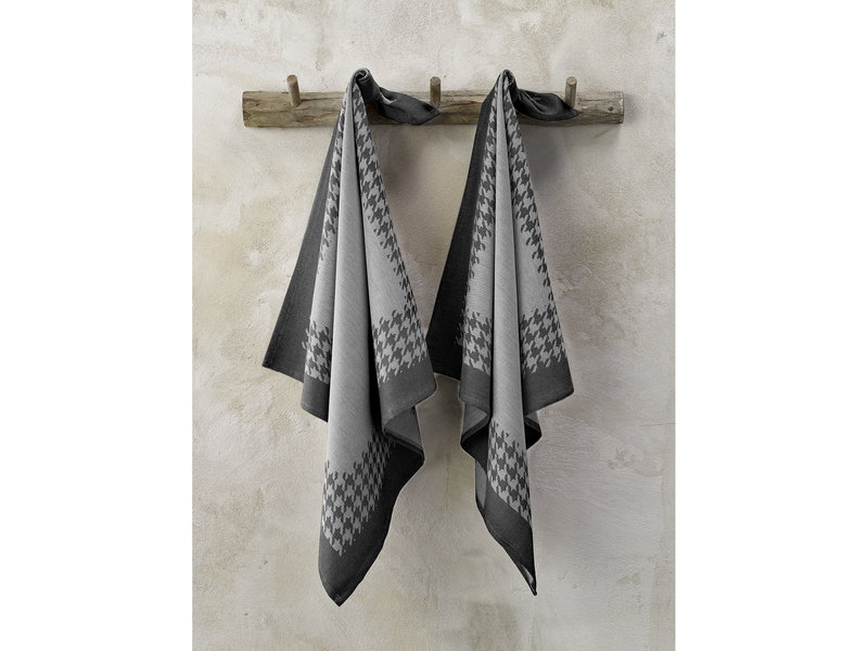 De Witte Lietaer Tea towel Pied de Poule, Black - 2 pieces - 65 x 65 cm - Cotton