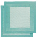 De Witte Lietaer Geschirrtuch Pied de Poule, Aqua - 2 Stück - 65 x 65 cm - Baumwolle