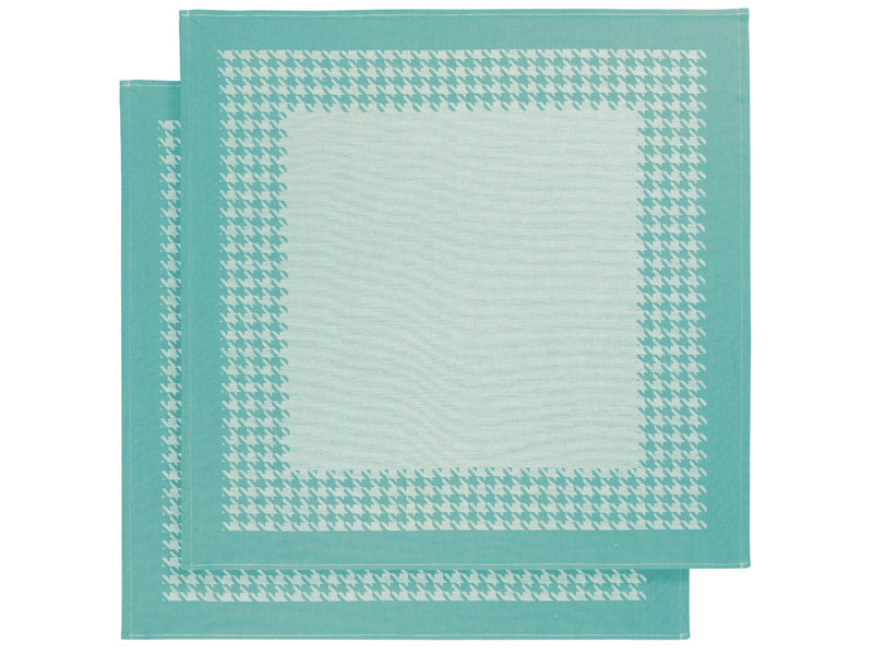 De Witte Lietaer Geschirrtuch Pied de Poule, Aqua - 2 Stück - 65 x 65 cm - Baumwolle