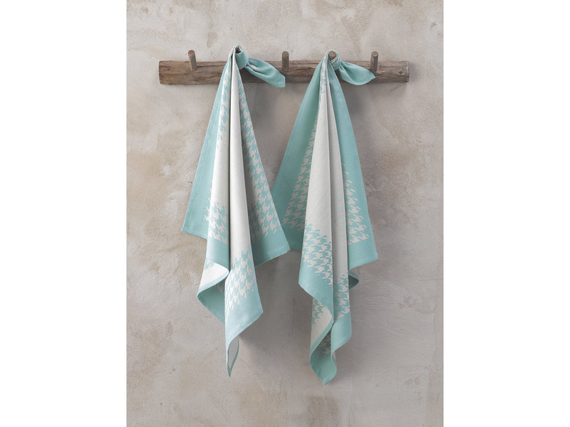 De Witte Lietaer Tea towel Pied de Poule, Aqua - 2 pieces - 65 x 65 cm - Cotton