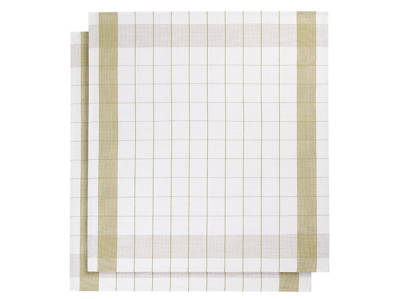 De Witte Lietaer Torchon Mixte, Jaune-vert - 2 pièces - 65 x 65 cm - Coton/Lin