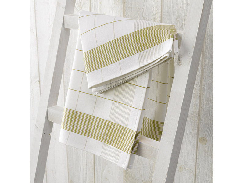 De Witte Lietaer Tea towel Mixte, Yellow-green - 2 pieces - 65 x 65 cm - Cotton/Linen