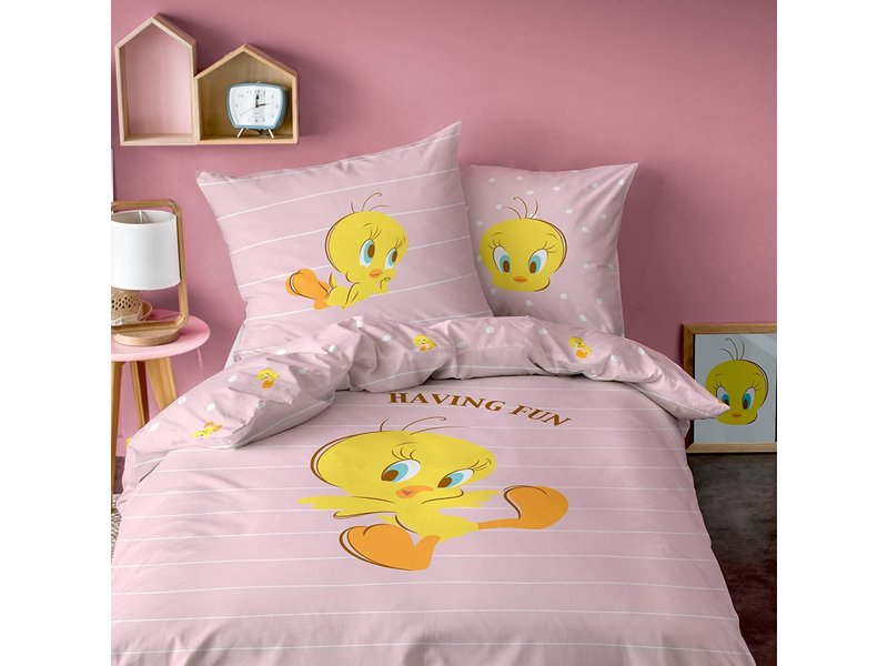 Looney Tunes Dekbedovertrek Tweety - Eenpersoons - 140  x 200 + 63 x 63 cm - Katoen