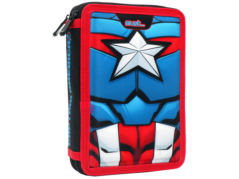 Marvel Avengers Filled Pencil Case, Captain America - 21 x 15 x 5 cm - 31 pcs. - Polyester