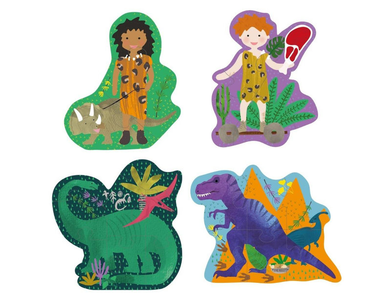 Floss & Rock 4 x Puzzle, Dino - 3, 4, 6 and 8 pieces - 15 x 11 cm