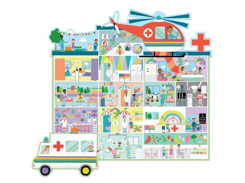 Floss & Rock 3-in-1-Puzzle, Krankenhaus - 100 Teile - ca. 46 x 43 cm