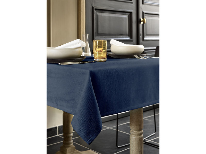 De Witte Lietaer Tablecloth, Gibson Dark Blue - 145 x 360 cm - 100% Polyester
