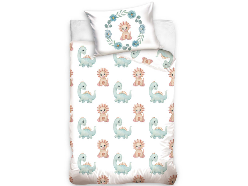 Brandmac Dinosaurus Beddengoedset - 100% Katoen, Babydekbed 100x135 Cm + Kussensloop 40x60 Cm, Groen Met Oeko-Tex