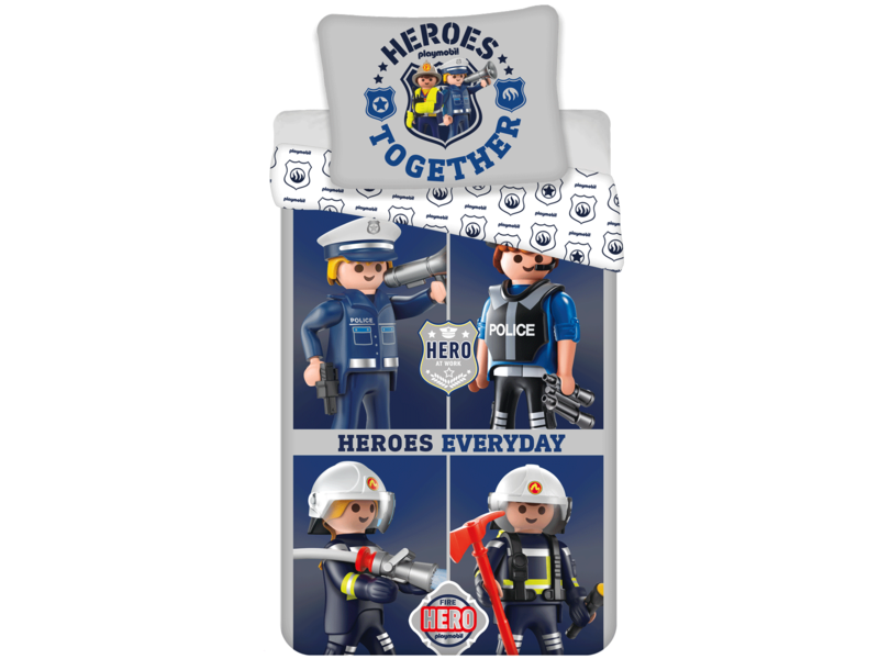Playmobil Housse de couette Heroes des services d'urgence - Simple - 140 x 200 + 70 x 90 cm - Coton
