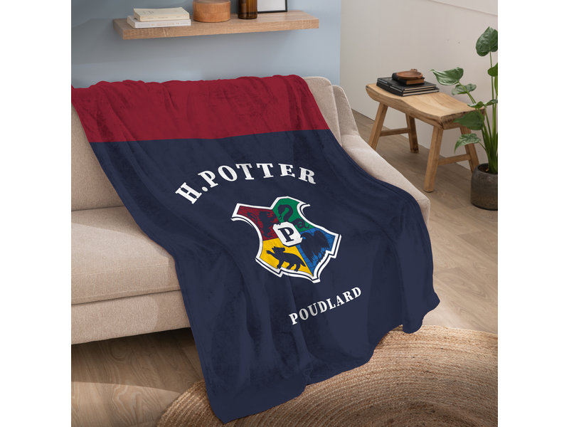 Harry Potter Fleece Blanket Premium, Hogwarts Logo - 125 x 150 cm - Polyester