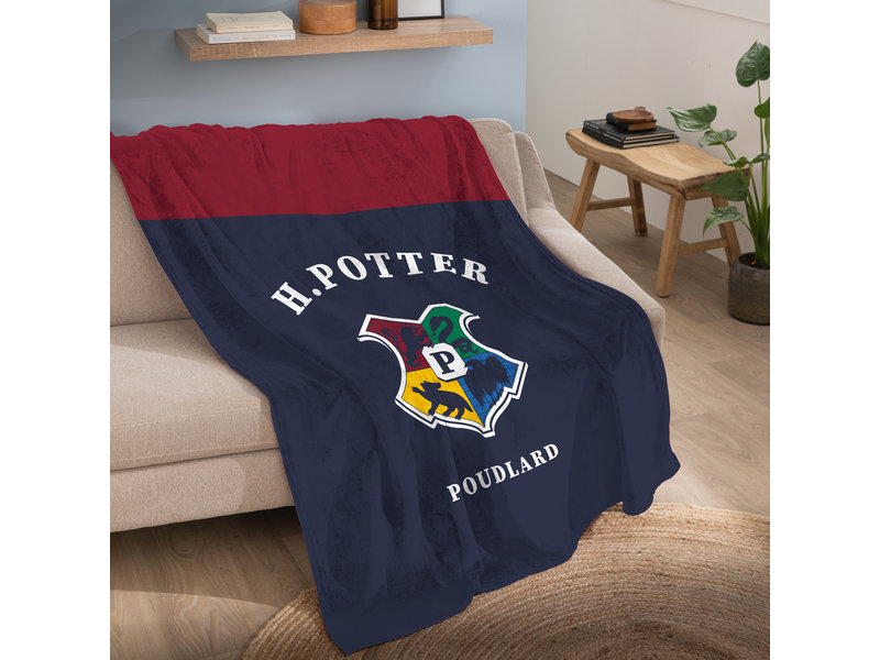 Harry Potter Fleecedecke Premium, Hogwarts-Logo - 125 x 150 cm - Polyester