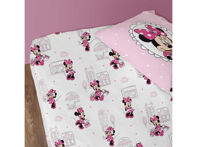 Disney Minnie Mouse Spannbettlaken, Shopping - Einzelbett - 90 x 190/200 cm - Baumwolle