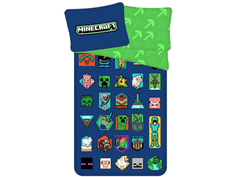 Minecraft Housse de couette Badges - Seul - 140 x 200 + 70 x 90 cm - Coton