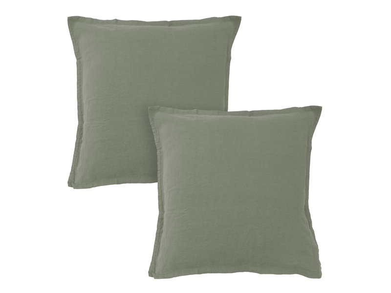 Matt & Rose Set Taies d'Oreiller Vert Mousse - 65 x 65 cm - 100% Lin