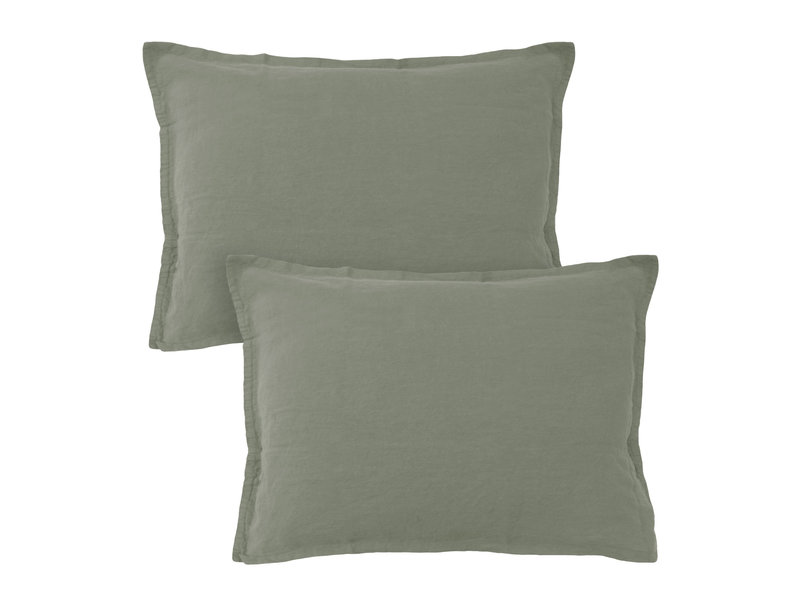 Matt & Rose Set Taies d'Oreiller Vert Mousse - 50 x 70 cm - 100% Lin