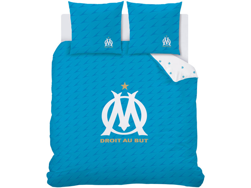 Olympique Marseille Housse de couette Droit au But - Lits Jumeax - 240 x 220 cm - Coton