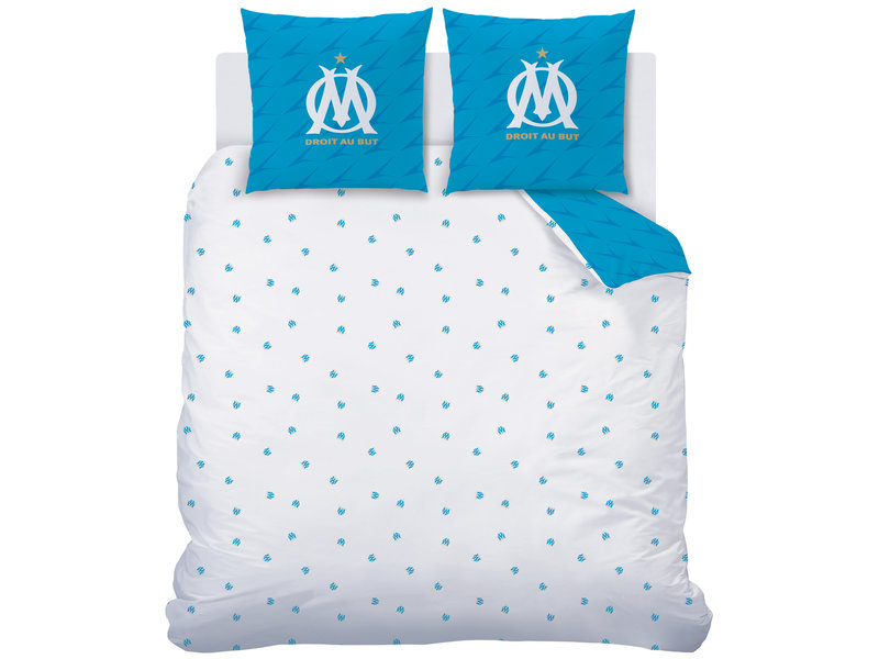 Olympique Marseille Housse de couette Droit au But - Lits Jumeax - 240 x 220 cm - Coton