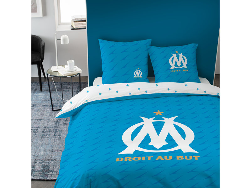 Olympique Marseille Housse de couette Droit au But - Lits Jumeax - 240 x 220 cm - Coton