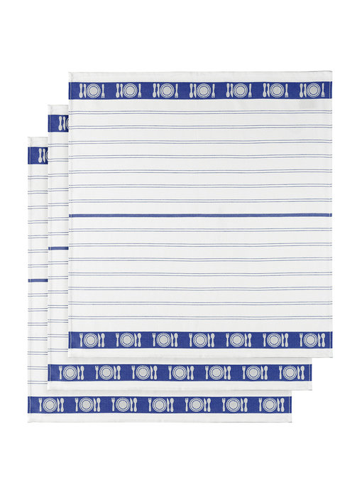 De Witte Lietaer Tea towel BML White Blue 3 pieces 65 x 65 cm