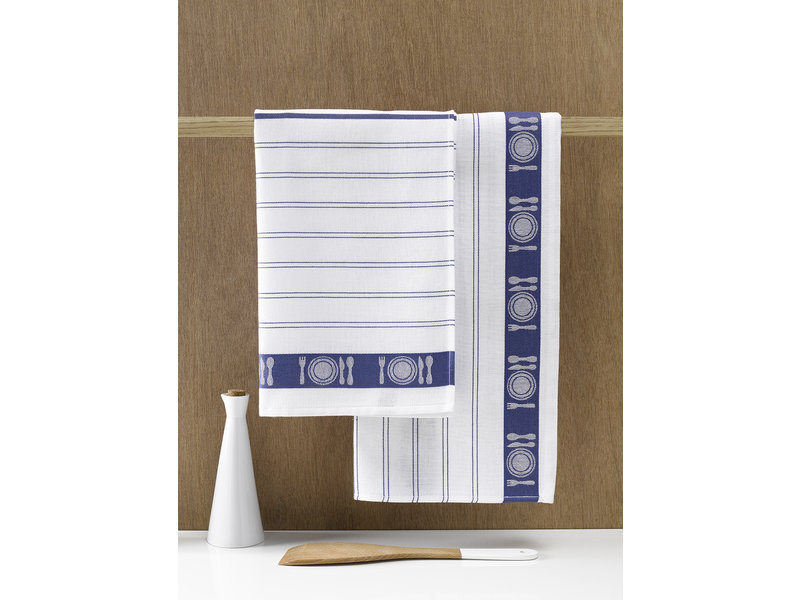 De Witte Lietaer Tea towel BML, White Blue - 3 pieces - 65 x 65 cm - Cotton