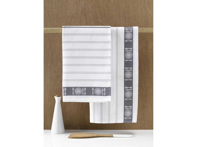 De Witte Lietaer Tea towel BML, Grey- 3 pieces - 65 x 65 cm - Cotton