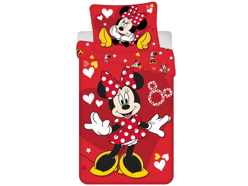 Disney Minnie Mouse Bettbezug Red Heart- Einzelbett - 140 x 200 + 70 x 90 cm - Baumwolle