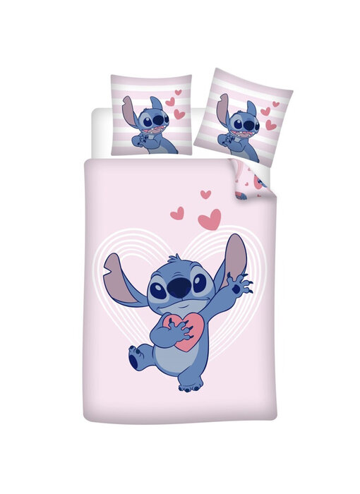 Disney Lilo & Stitch Housse de couette Coeurs 140 x 200 + 65 x 65 cm Coton