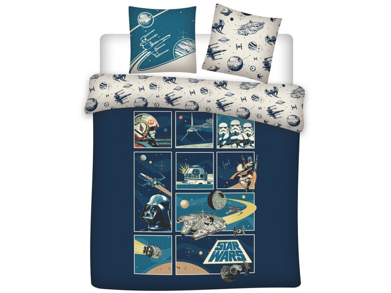 Star Wars Housse de couette, Cartoon Frames - Lits Jumeaux - 240 x 220 cm - Coton