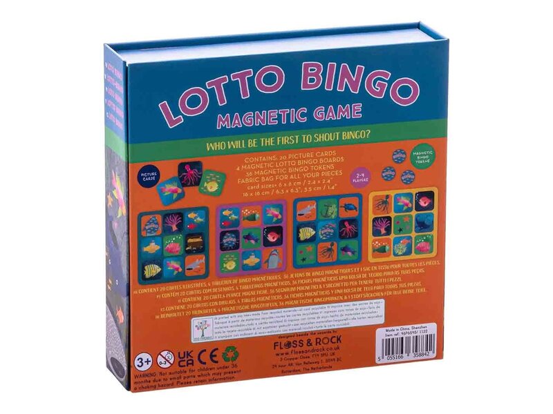 Floss & Rock Lotto-/Bingospiel, Ozean – 17 x 17 x 4 cm – Multi