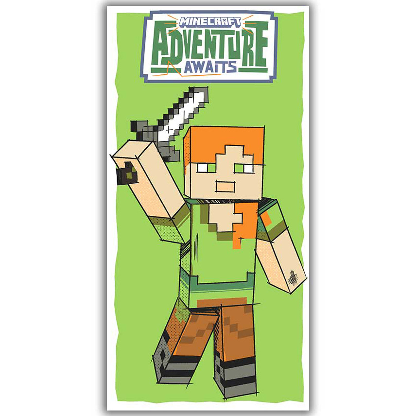 Serviette De Bain Enfant Minecraft 70x140 Cm - Steve Et Alex - Polyester Doux Et Rapide Séchage